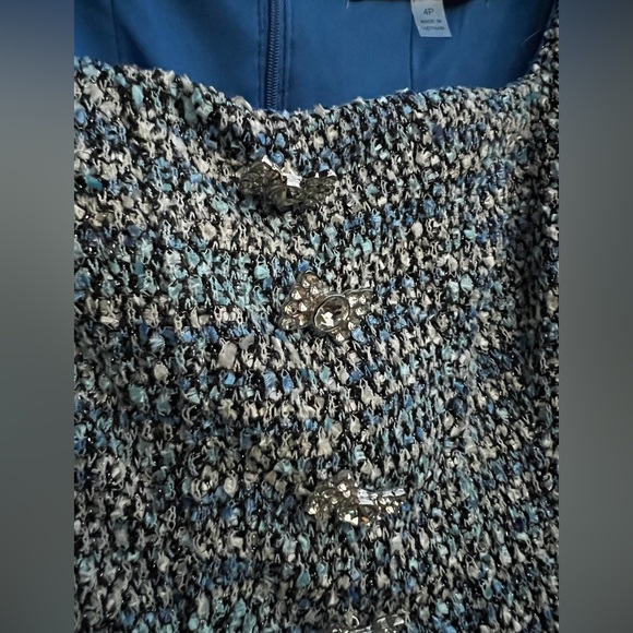 🆕 Taylor Ocean Blue Tweed Mini Dress Petite 12P Party Cocktail Wedding Guest - Picture 6 of 12